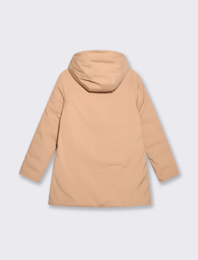 Giaccone lungo double face con capuccio - Beige grano