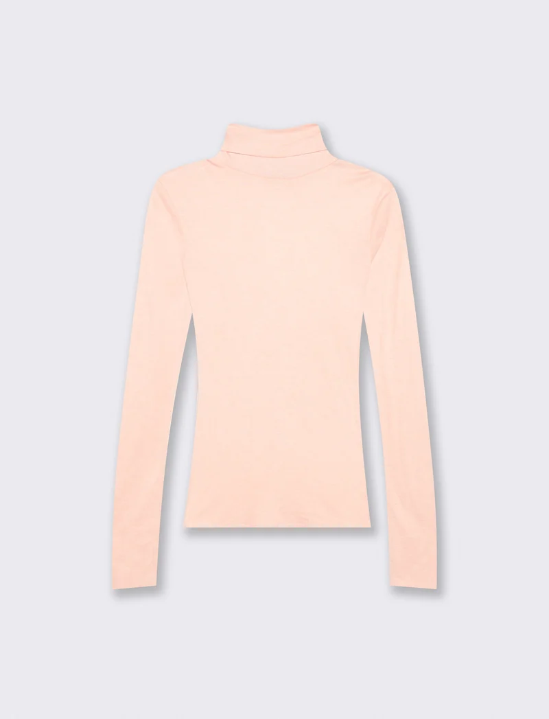 Pullover basico collo alto slim fit - Rosa polvere