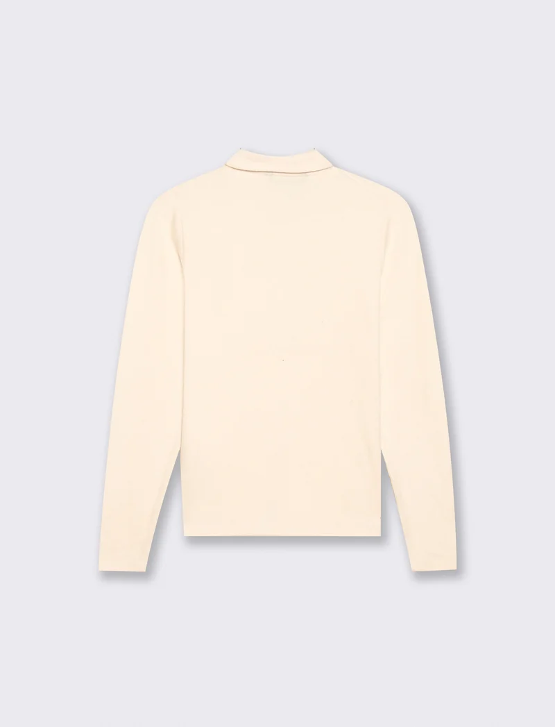 T-shirt polo manica lunga con colletto - Avorio