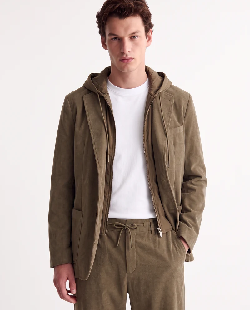 Blazer in velluto uomo con cappuccio regolabile - Moro