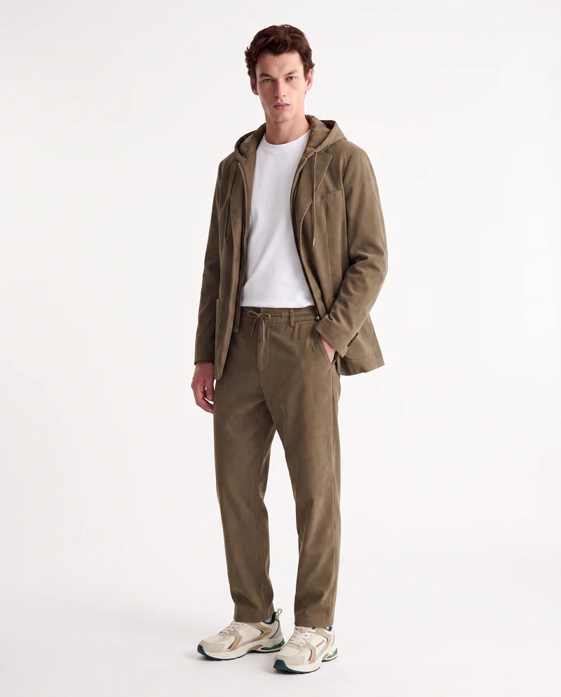 Blazer in velluto uomo con cappuccio regolabile - Moro