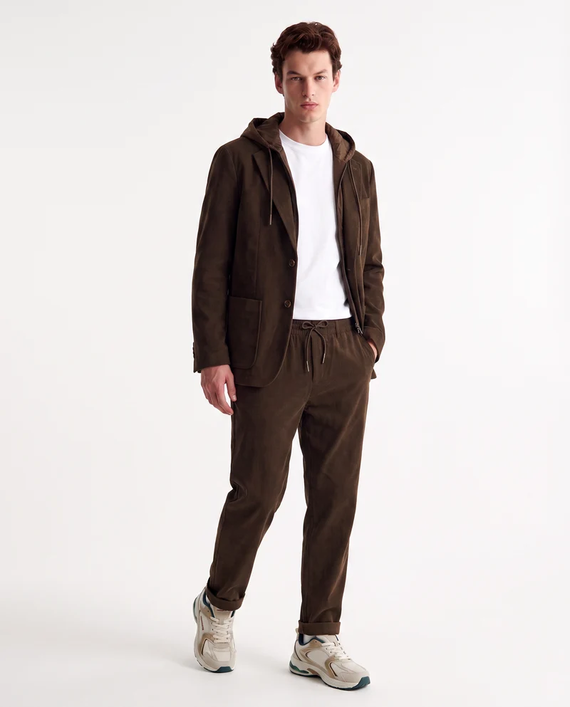 Blazer in velluto uomo con cappuccio regolabile - Verde kaki