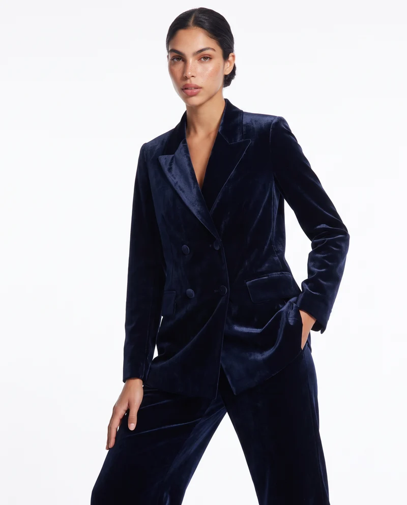 Giacca doppiopetto in velluto elegante - Blu