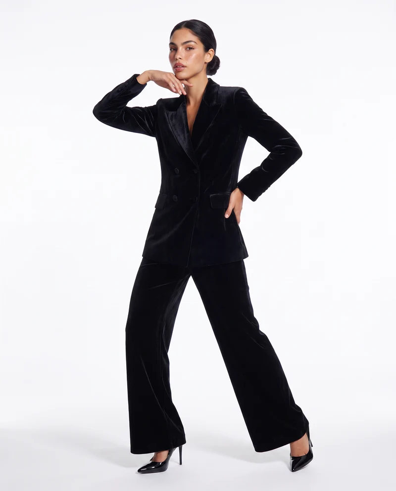 Giacca doppiopetto in velluto elegante - Nero