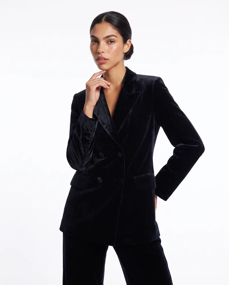 Giacca doppiopetto in velluto elegante - Nero