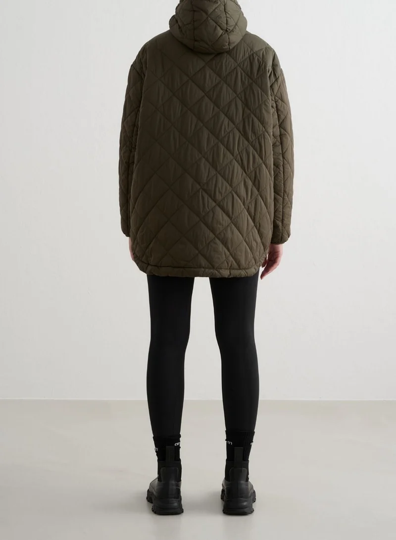 Khaki Oversized Quilted Anorak