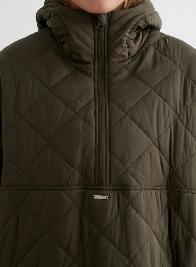 Khaki Oversized Quilted Anorak