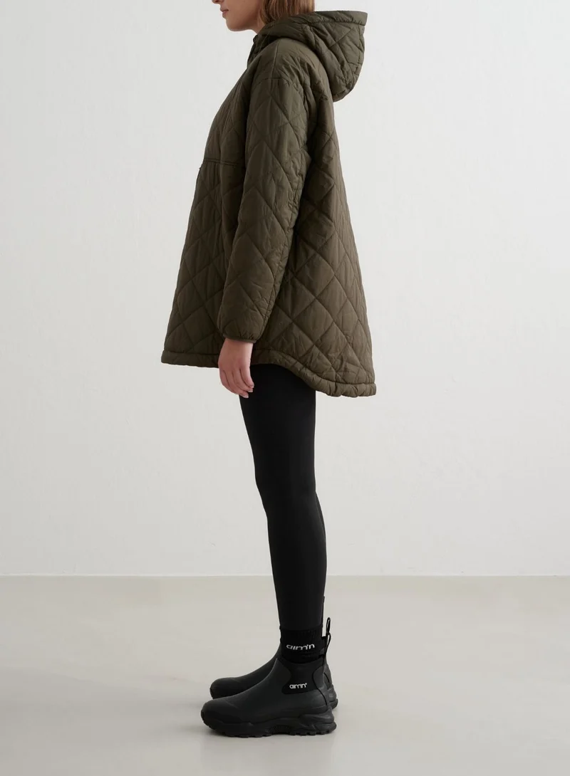 Khaki Oversized Quilted Anorak