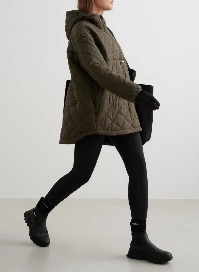 Khaki Oversized Quilted Anorak