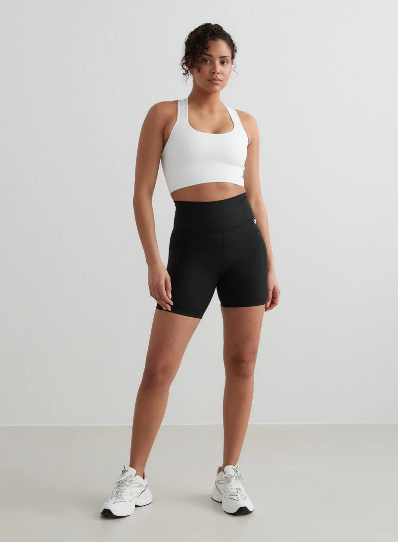 Black Double Pocket Midi Biker Shorts