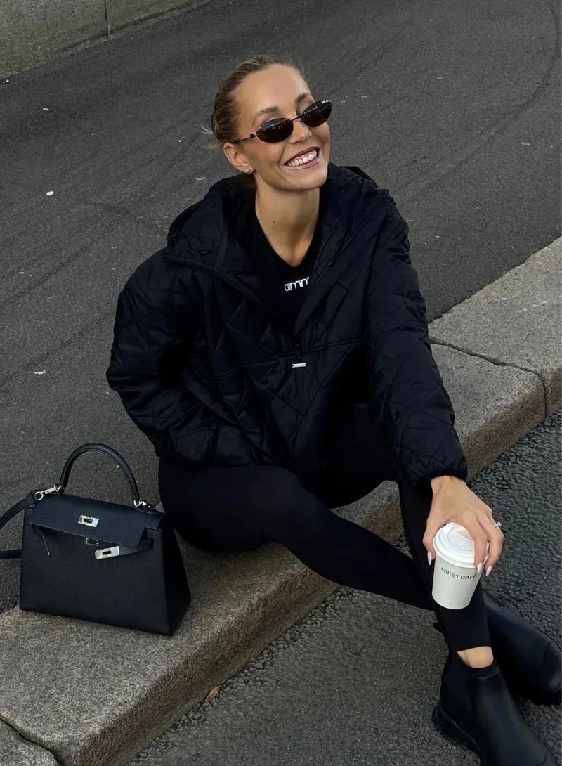 Black Oversized Quilted Anorak