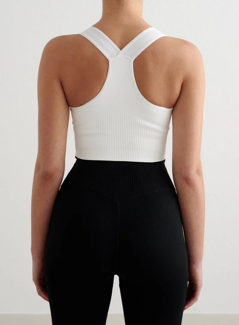 White Ribbed Seamless High Support Bra