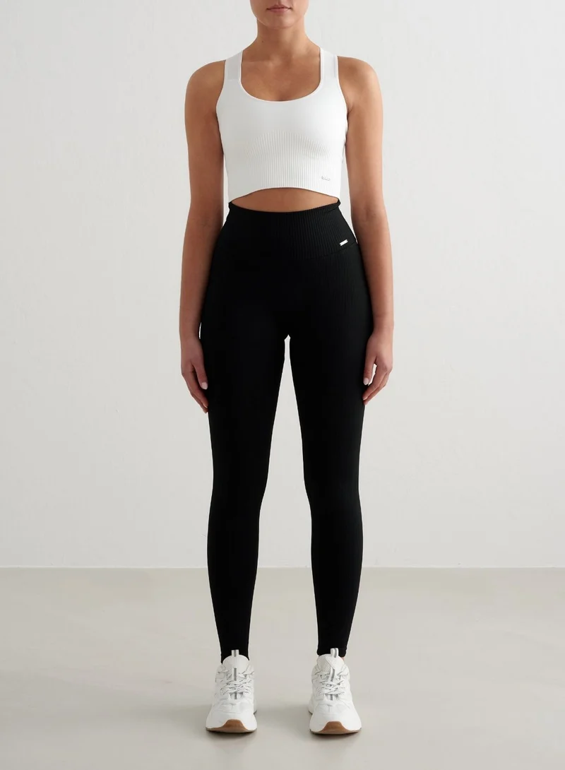 White Ribbed Seamless High Support Bra