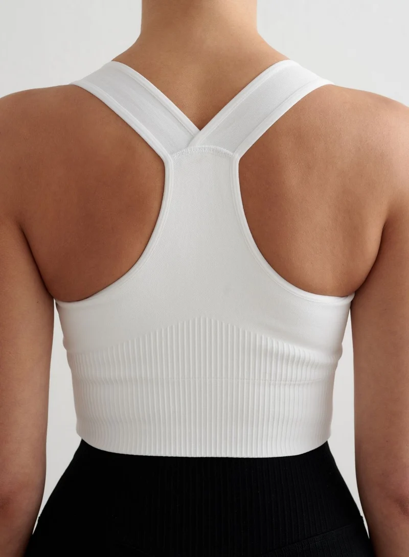 White Ribbed Seamless High Support Bra