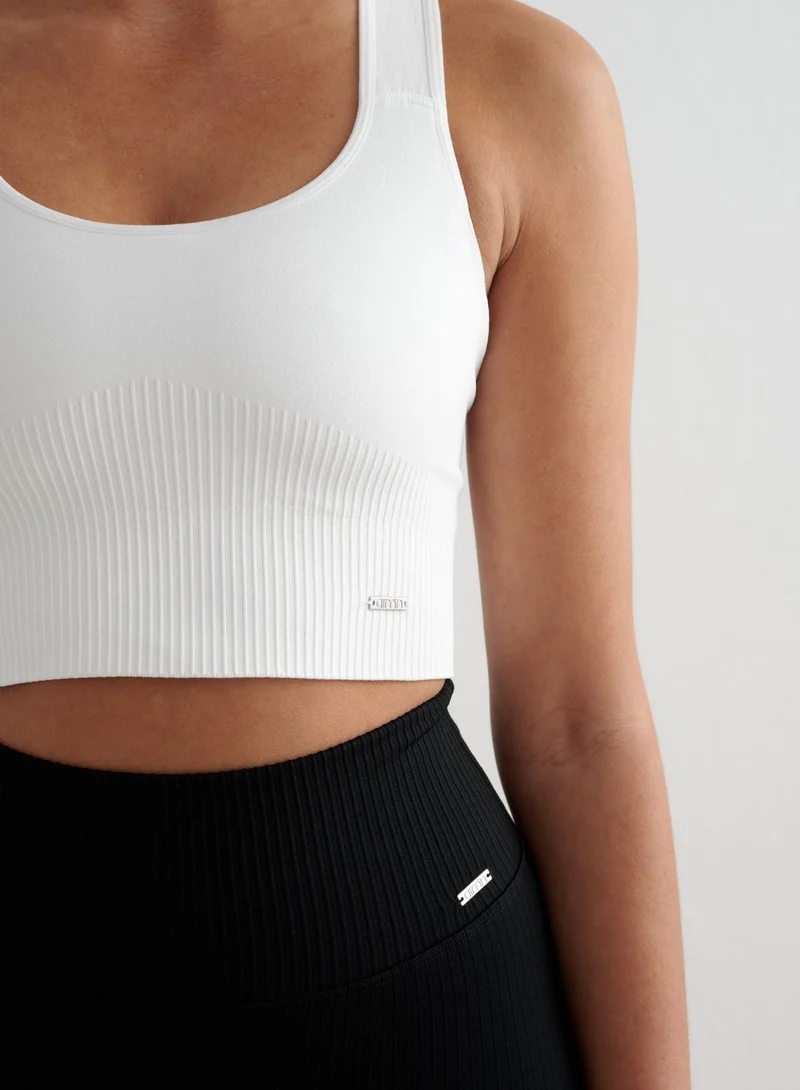 White Ribbed Seamless High Support Bra