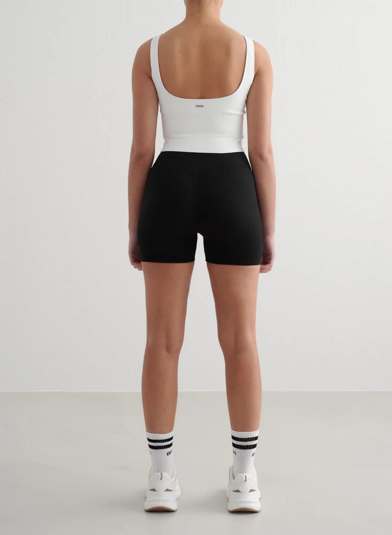 Black Ribbed Seamless Midi Biker Shorts