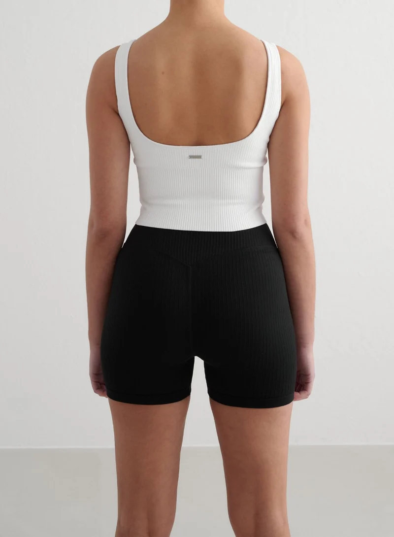 Black Ribbed Seamless Midi Biker Shorts