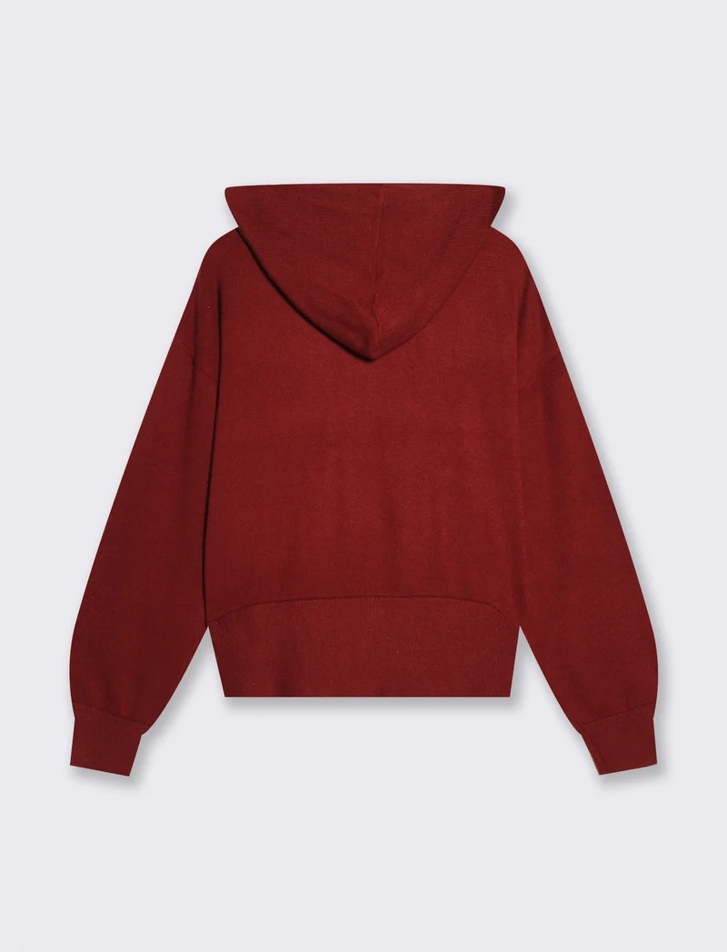 Pullover con zip e cappuccio pratico - Bordeaux