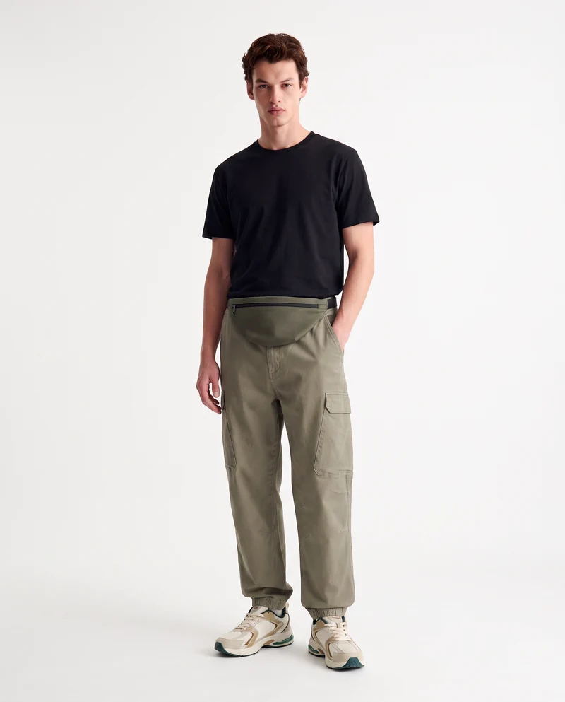 Pantaloni Cargo Fit con Vita Regolabile - Verde kaki