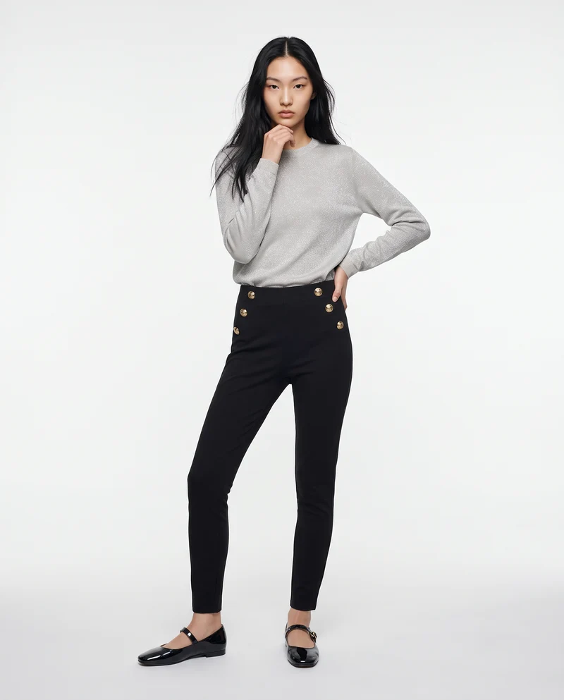 Fuseaux skinny con bottoni decorativi - Nero