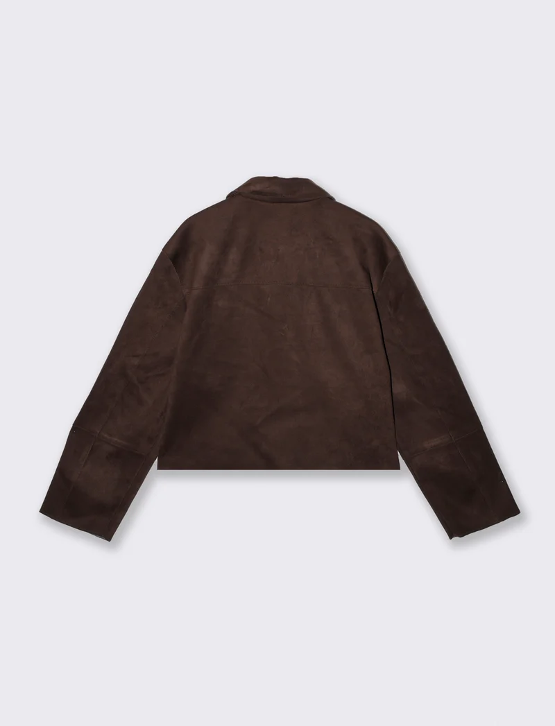 Giacca in suede con colletto e tasche - Moro