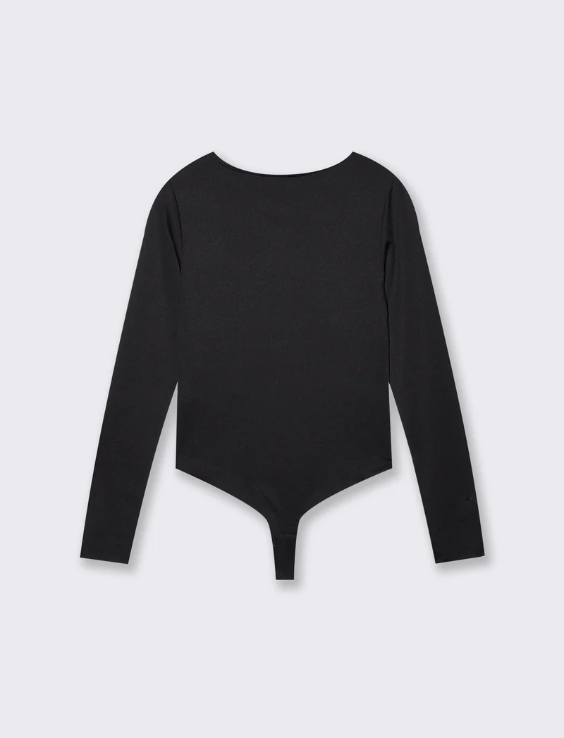Body a manica lunga con scollo profondo - Nero
