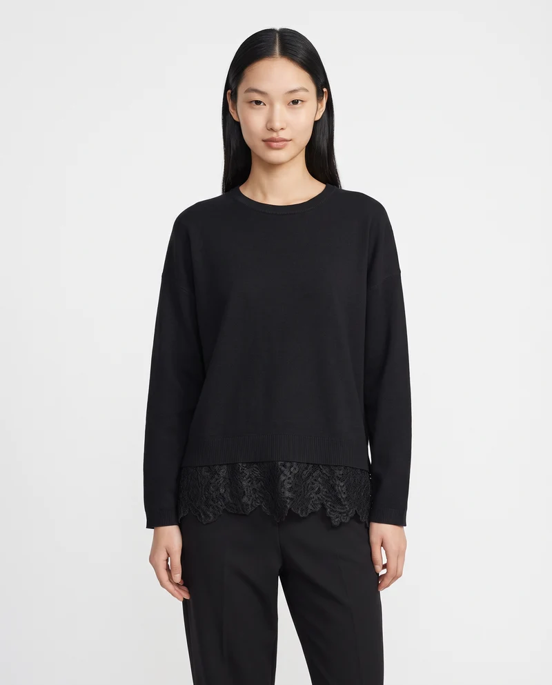 Maglia over paricollo manica lunga - Nero