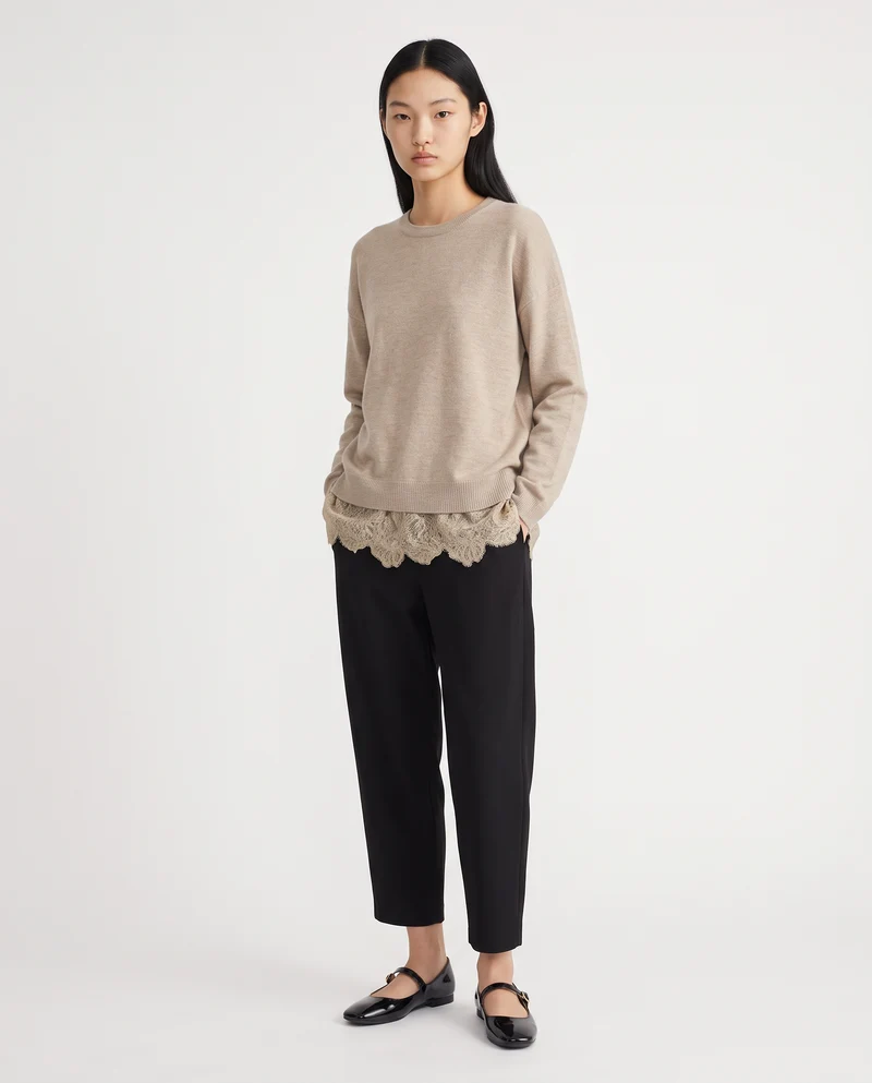 Maglia over paricollo manica lunga - Beige grano