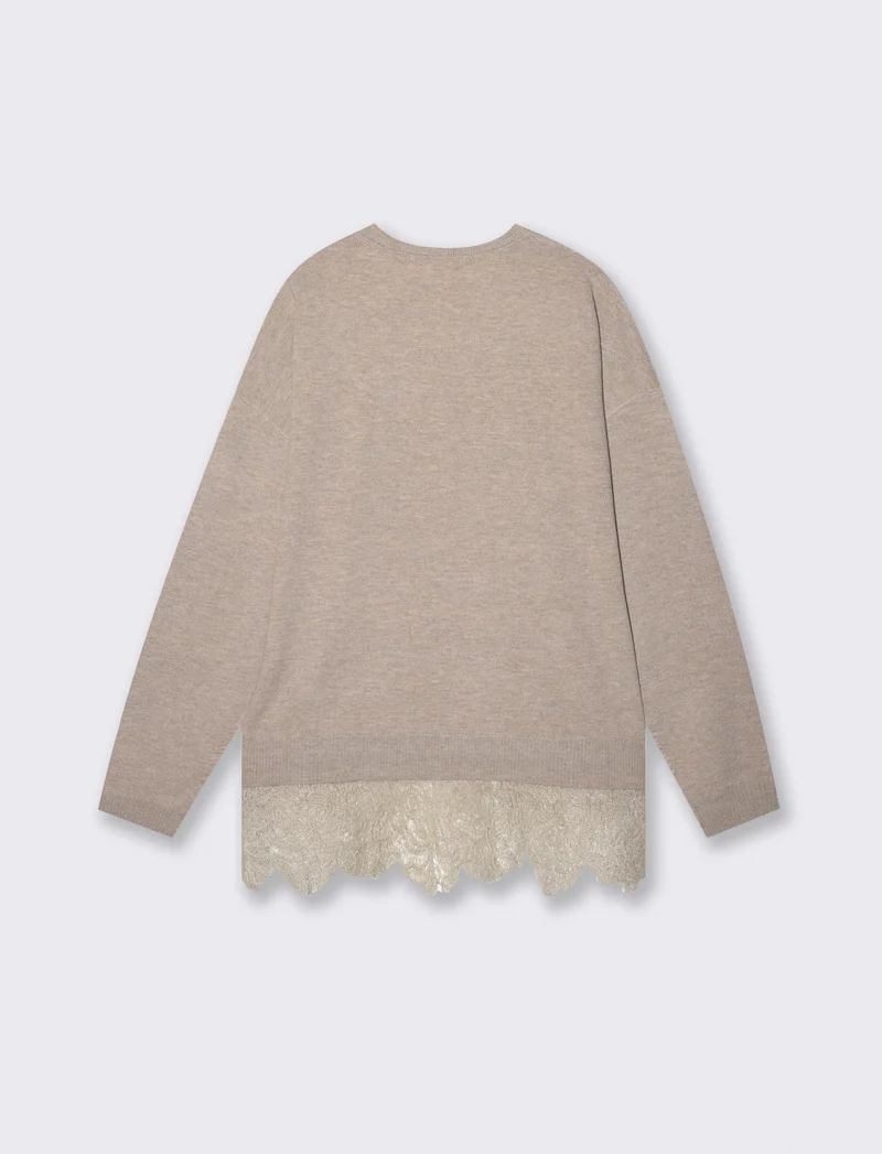 Maglia over paricollo manica lunga - Beige grano