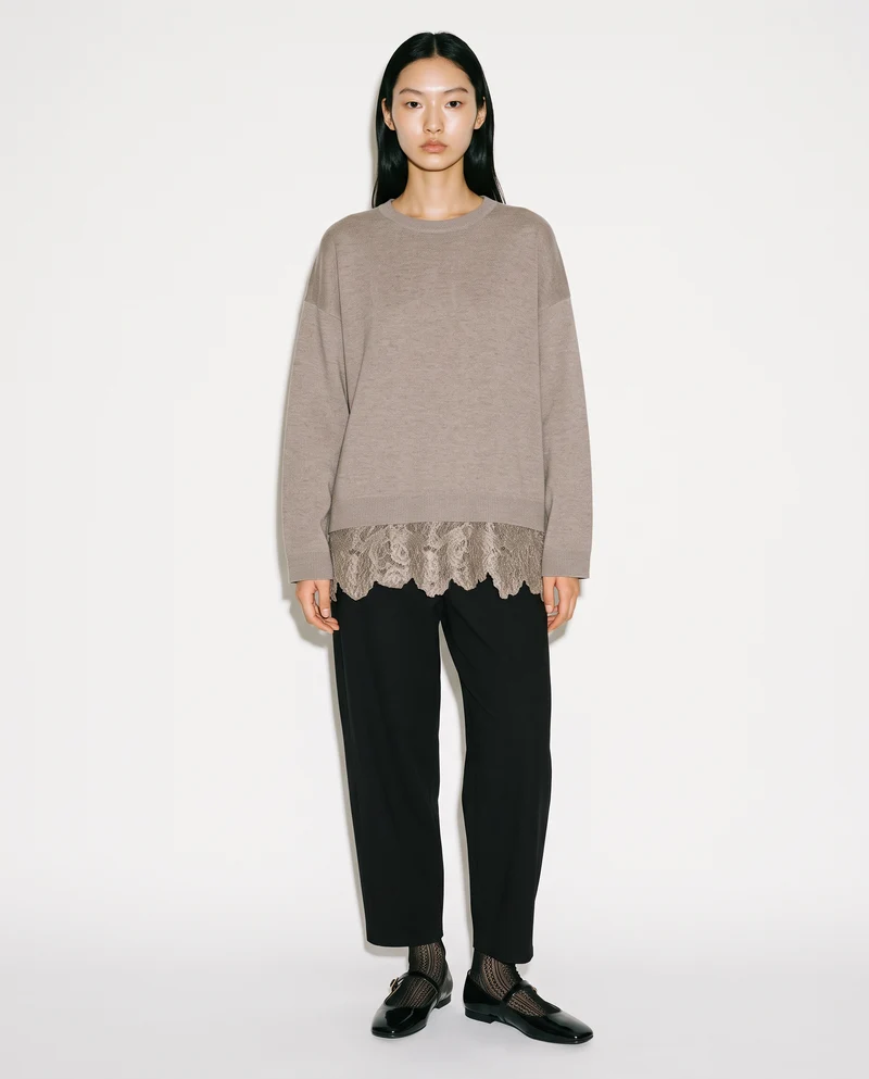 Maglia over paricollo manica lunga - Grigio tortora