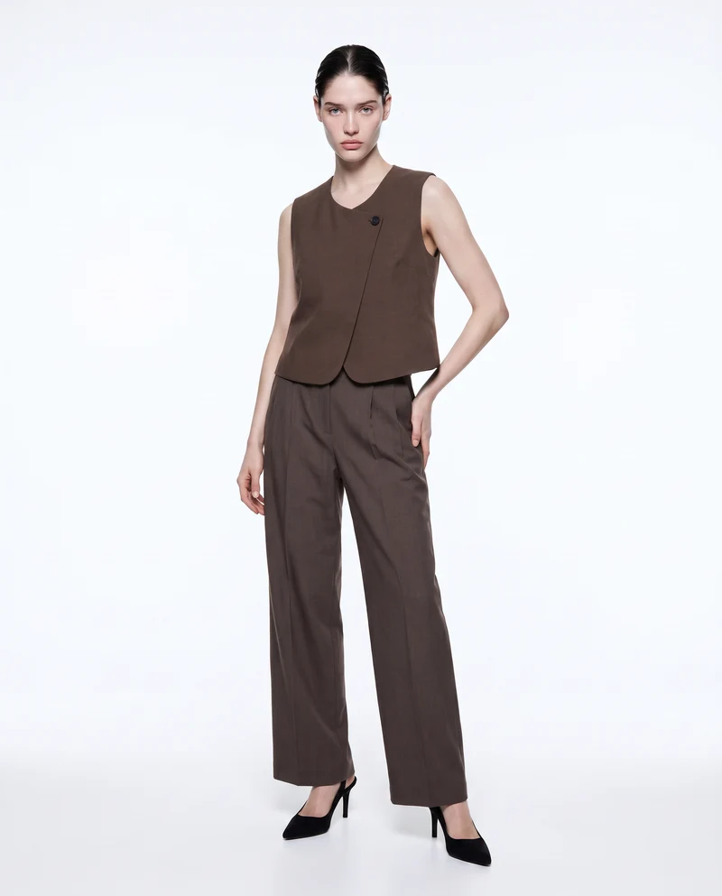 Pantaloni classici con pinches eleganti - Tortora melange