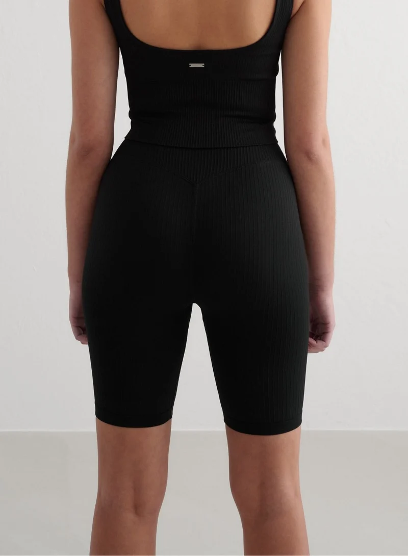 Black Ribbed Seamless Biker Shorts
