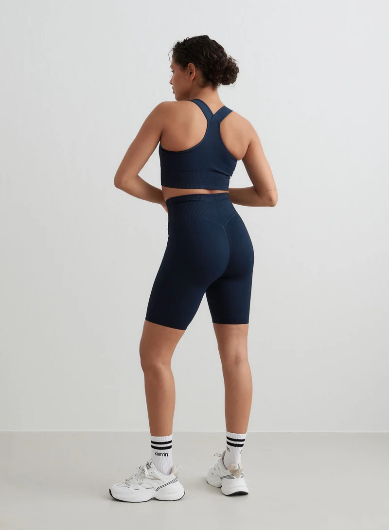 Navy Ribbed Biker Shorts