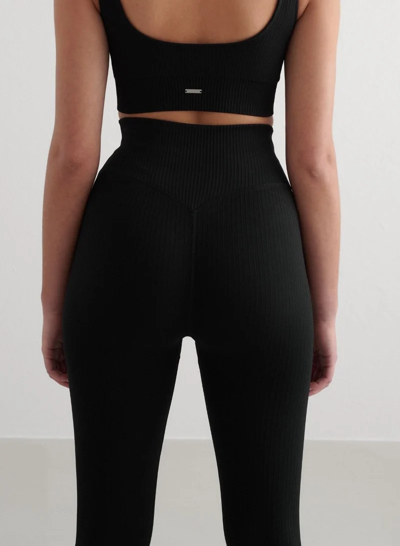 Black Ribbed Seamless Tights