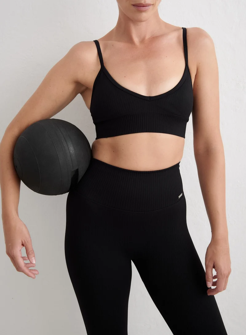 Black Ribbed Seamless Tights