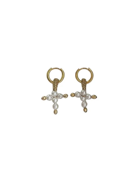 Gouden oorbellen met wit kruis