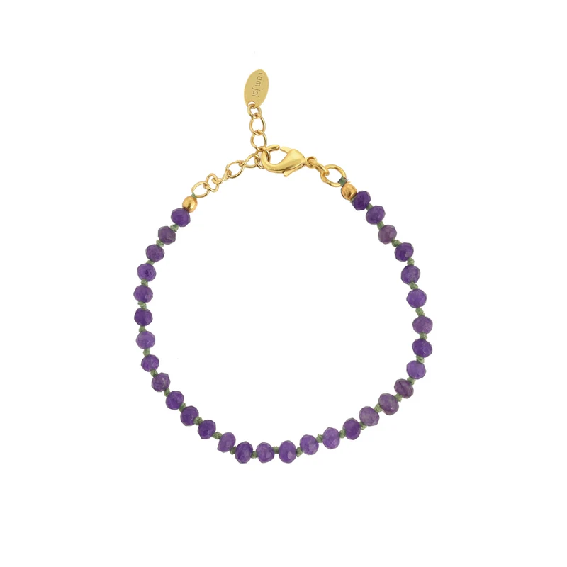 Handgeknoopte armband met paarse edelstenen