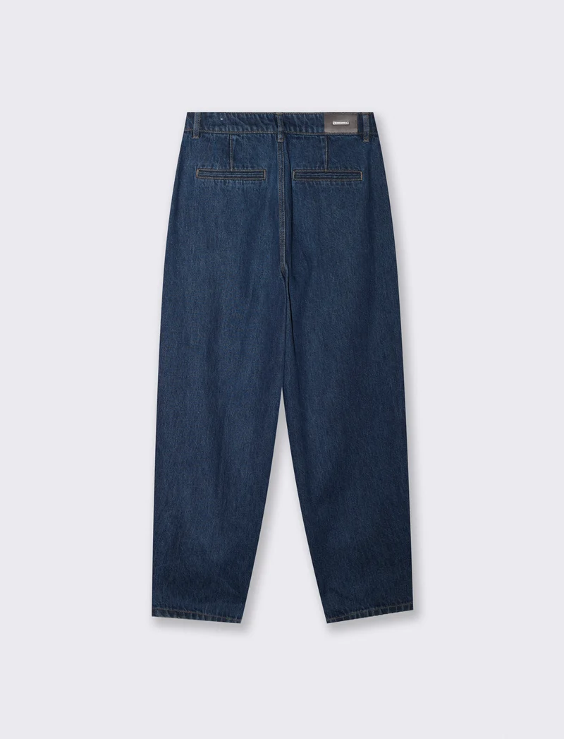 Jeans barrel a vita alta con tasche - DENIM SCURO