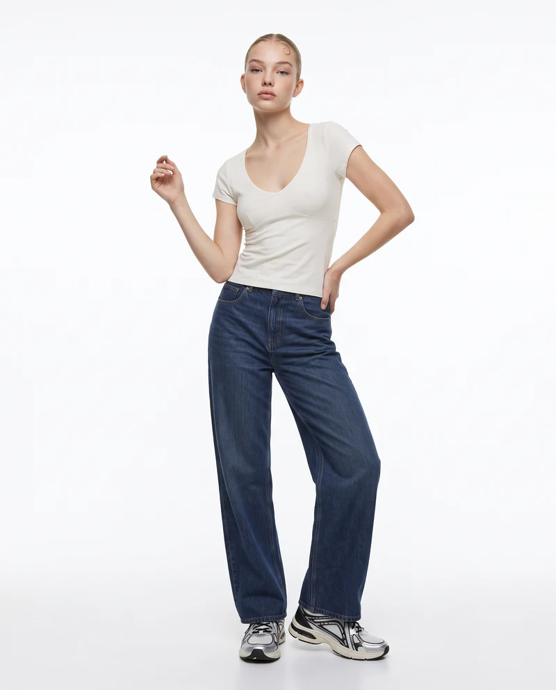 Jeans tapered a vita alta cinque tasche - Denim