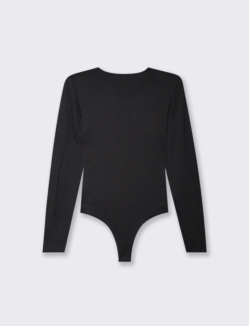 Body stampato con scollo a v e nodo - Nero