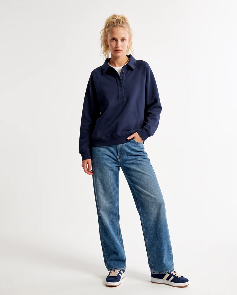 Felpa con colletto e manica raglan - Blu
