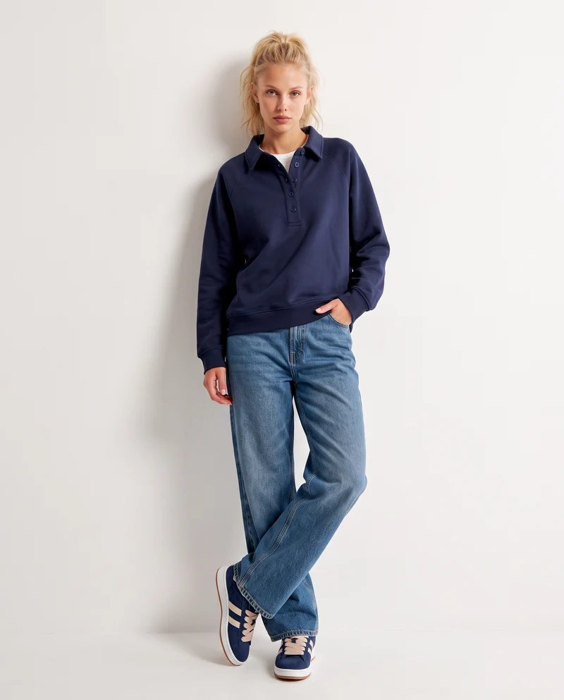 Felpa con colletto e manica raglan - Blu