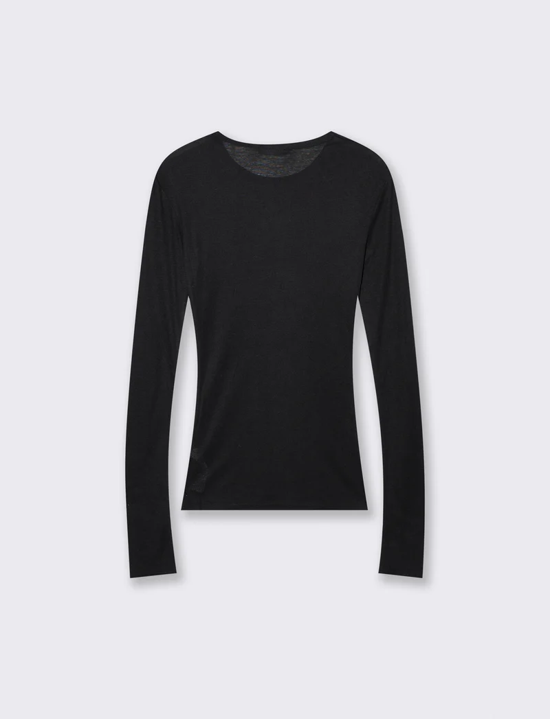 T-shirt manica lunga basica con foro pollice - Nero