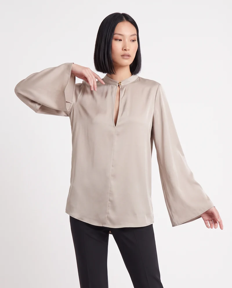 Casacca collo coreano con scollo a goccia - Beige