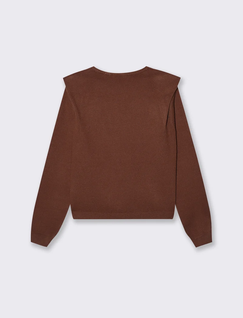 Pullover girocollo con spalline regolari - Marrone cioccolato