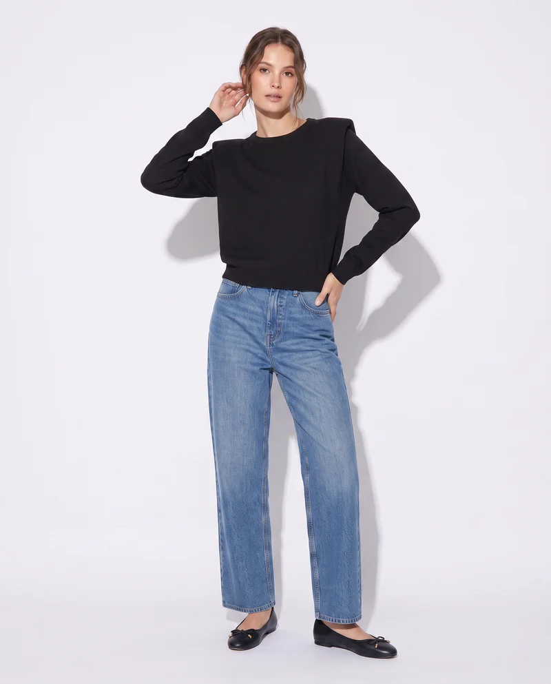 Pullover girocollo con spalline regolari - Nero