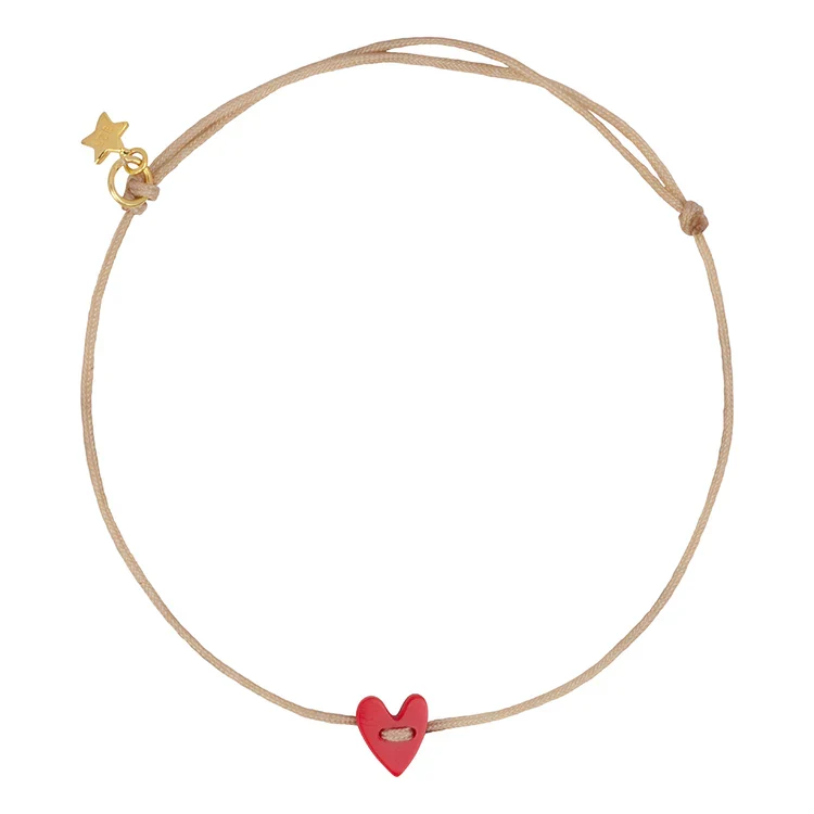 B2455 Heart Rope Bracelet - Gold Plated Coral