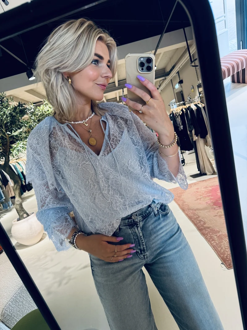 Zilan boho detailed lace top - Crystal Blue