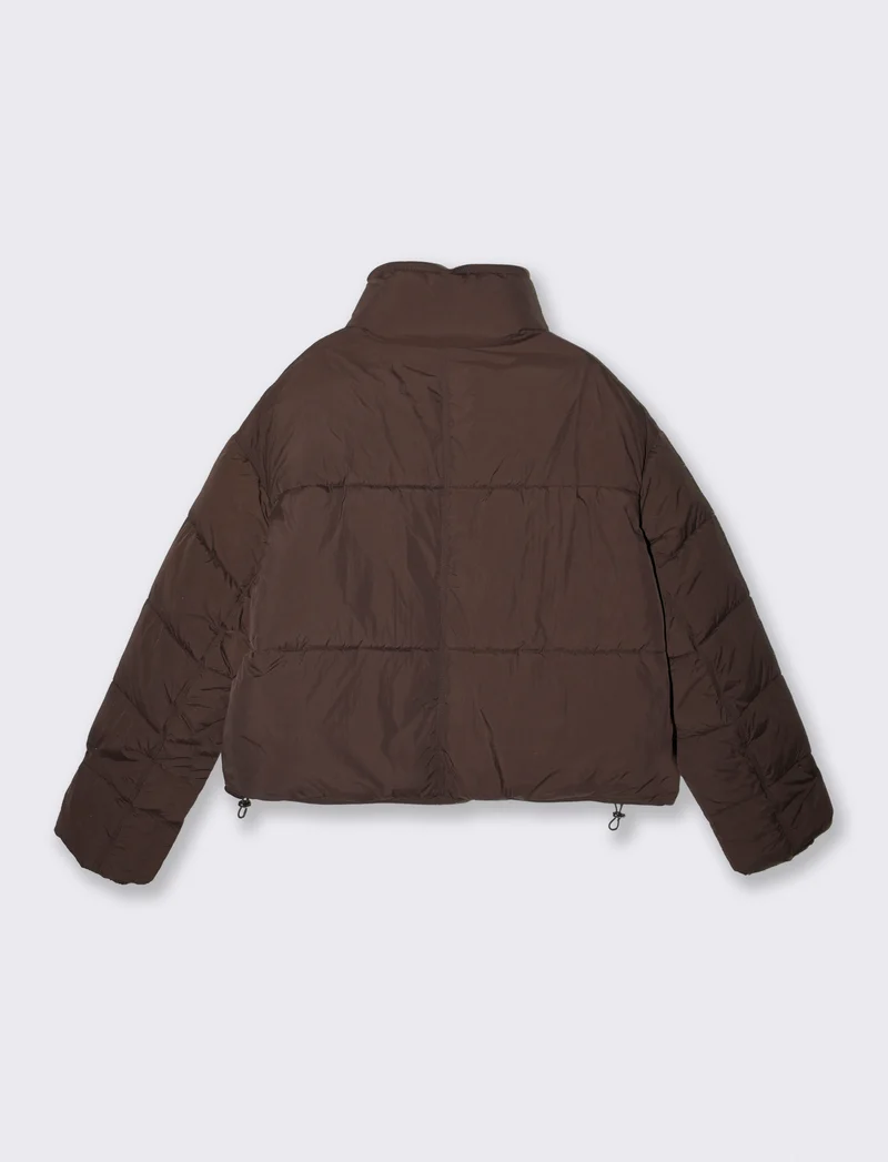 Bomber cropped con collo alto elegante - Moro