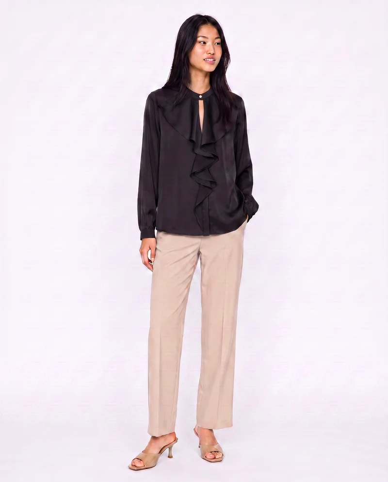 Casacca collo coreano con rouches eleganti - Nero